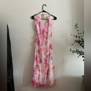 Nwt Commense Ruffled Pink Floral Print Chiffon Slip Dress  (M)